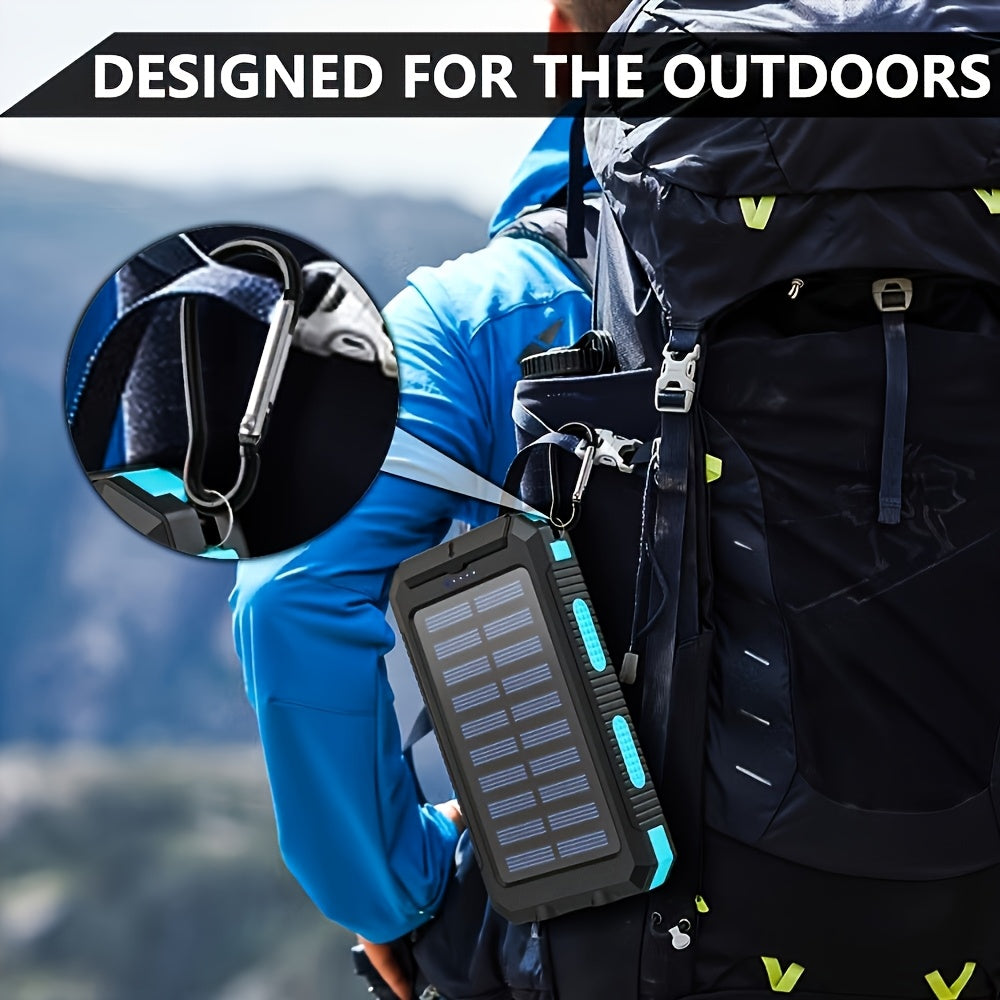 10000mAh USB Portable Charger Solar Power Bank For Mobile Phones Camping External Backup Battery Pack Dual 5V USB Port Output With LED Flashlight And Compass