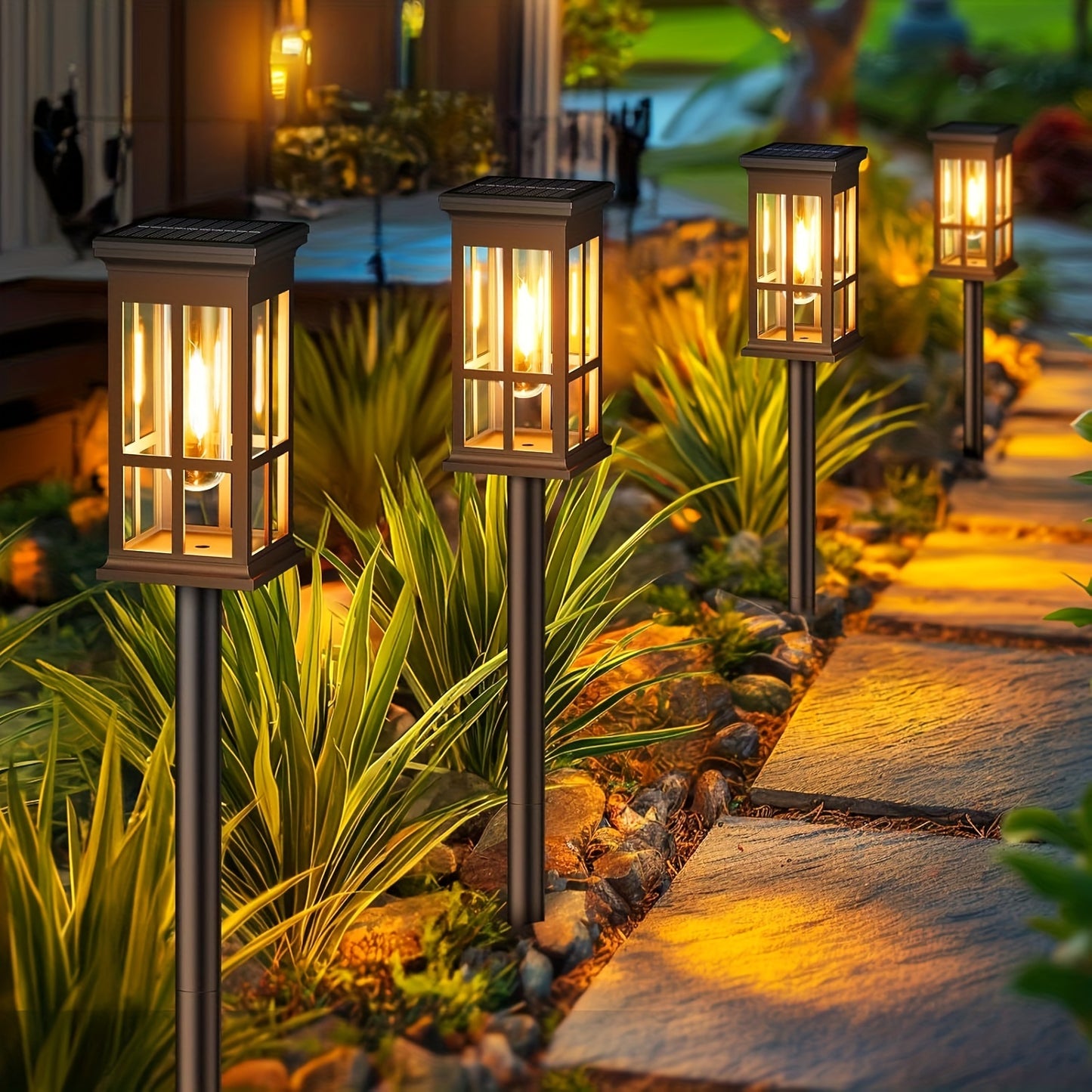 Upgraded Super Bright 2X Bigger Solar Lights Outdoor 8 Pack Double Layer IPX5 Waterproof Solar Garden Lights Auto On Off For Outside Yard Walkway Driveway