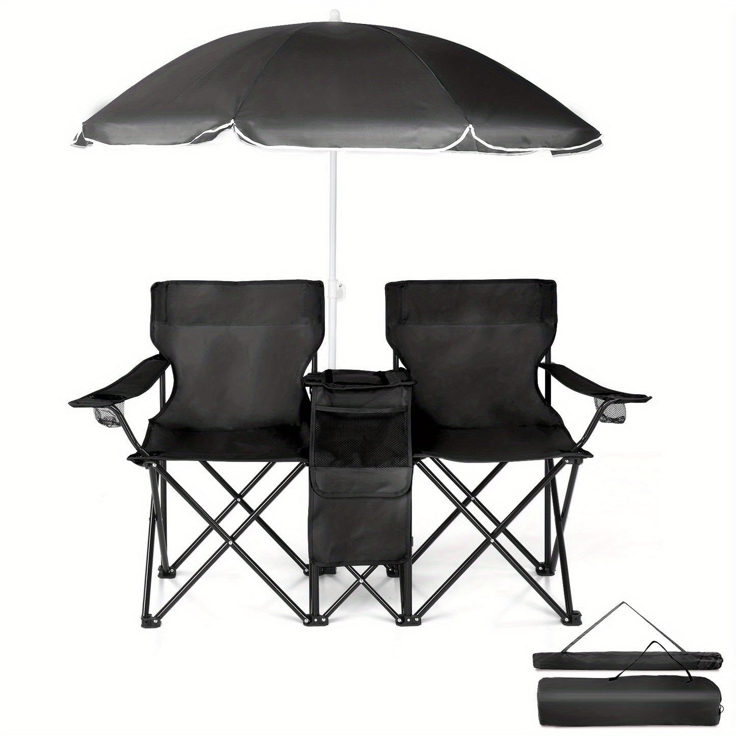Folding Fishing Chair with Built In Umbrella Durable Oxford Fabric 18739LB Capacity Red Gray Coconut Tree Design Black Pineapple Pattern Ideal for Outdoor Patio Beach and Fishing Includes Carrying Bag