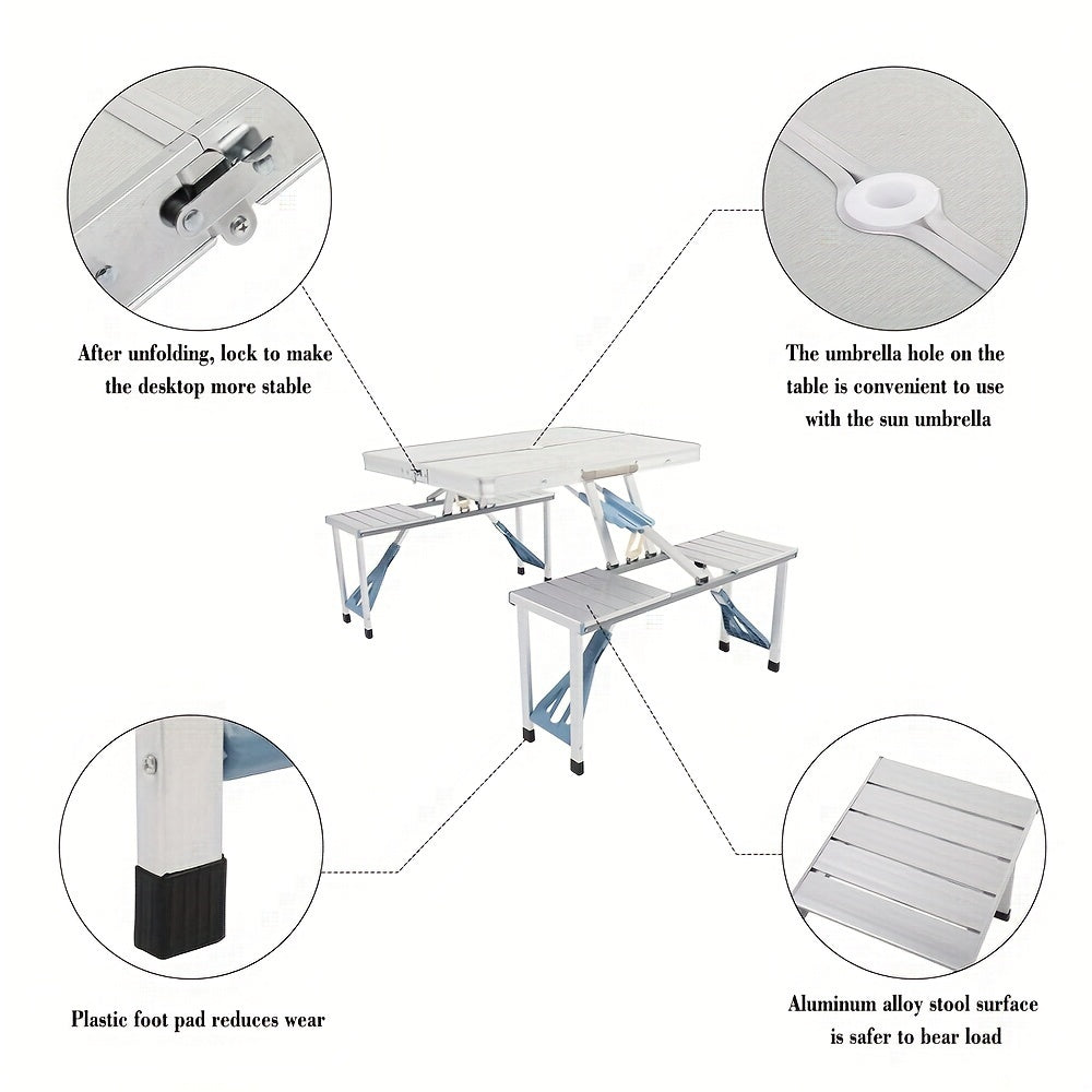 Blue Plastic Silvery Aluminum Alloy Camping Integrated Table And Chair 53.35 x 32.68 x 25.79 Inch 110.23 LB