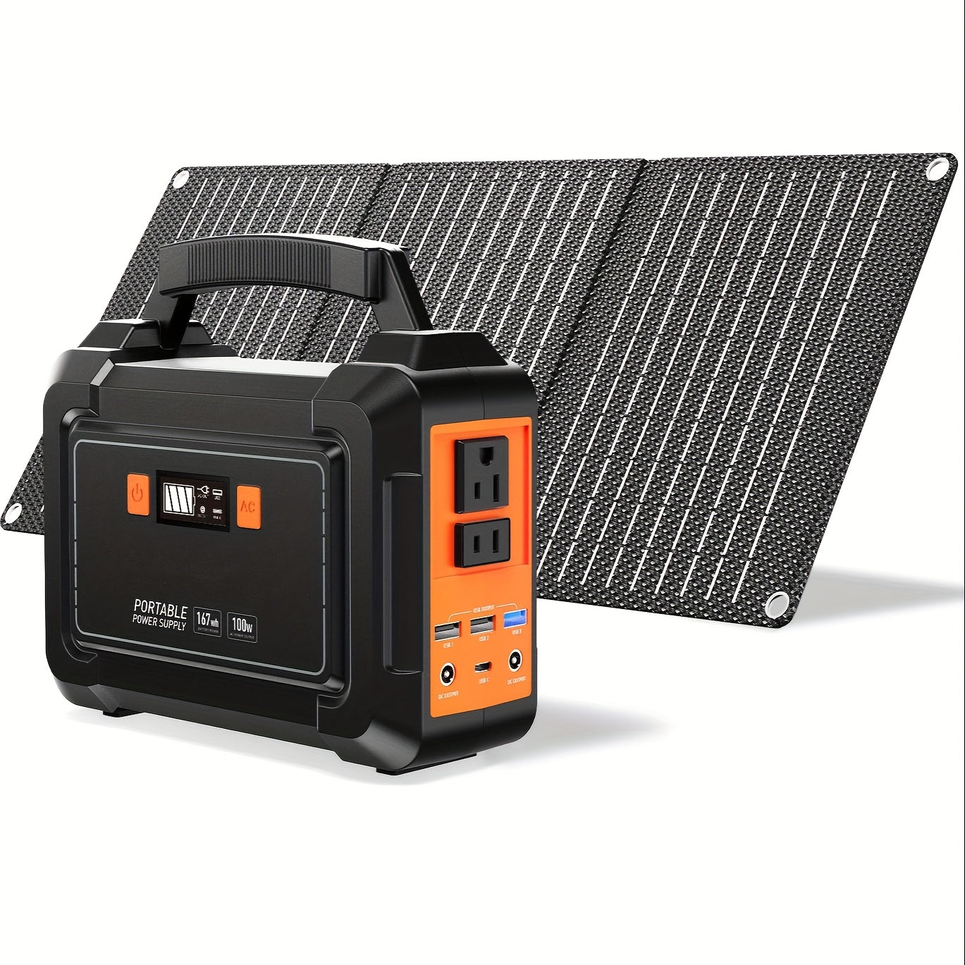 Portable Power Station 200W 300W Peak Camping Solar Generator 155Wh 167Wh 296Wh Power Bank with 30W 60W Solar Panel and AC Outlet 110V Multi Output LED Flashlights for CPAP Home Camping Hurricane Emergency