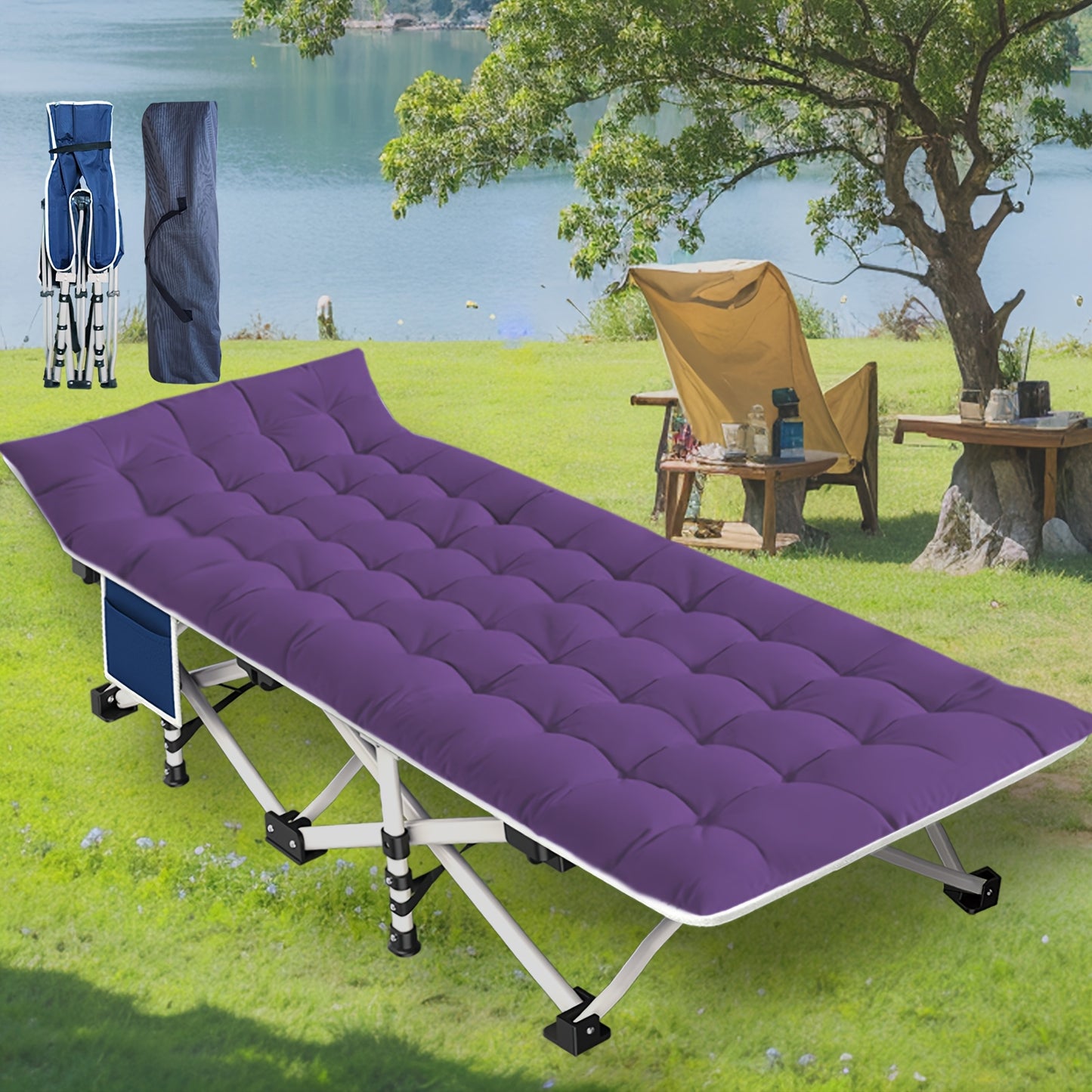 Oversize XXL Folding Camping Cot Extra Wide Heavy Duty Guest Bed with Mattress Max Load 700 Pounds Portable Bed for Adults Kids Travel Outdoor Beach Garden Fishing Vacation 79 Inches Long 32 Inches Wide 18 Inches High