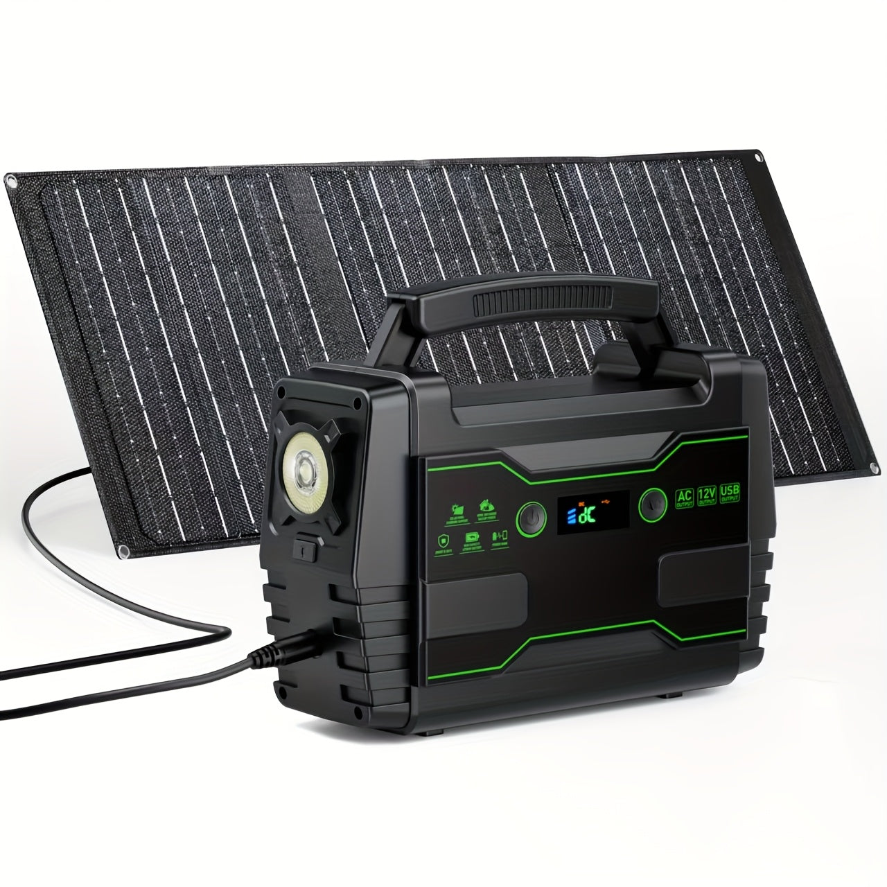 Portable Power Station 200W 300W Peak Camping Solar Generator 155Wh 167Wh 296Wh Power Bank with 30W 60W Solar Panel and AC Outlet 110V Multi Output LED Flashlights for CPAP Home Camping Hurricane Emergency