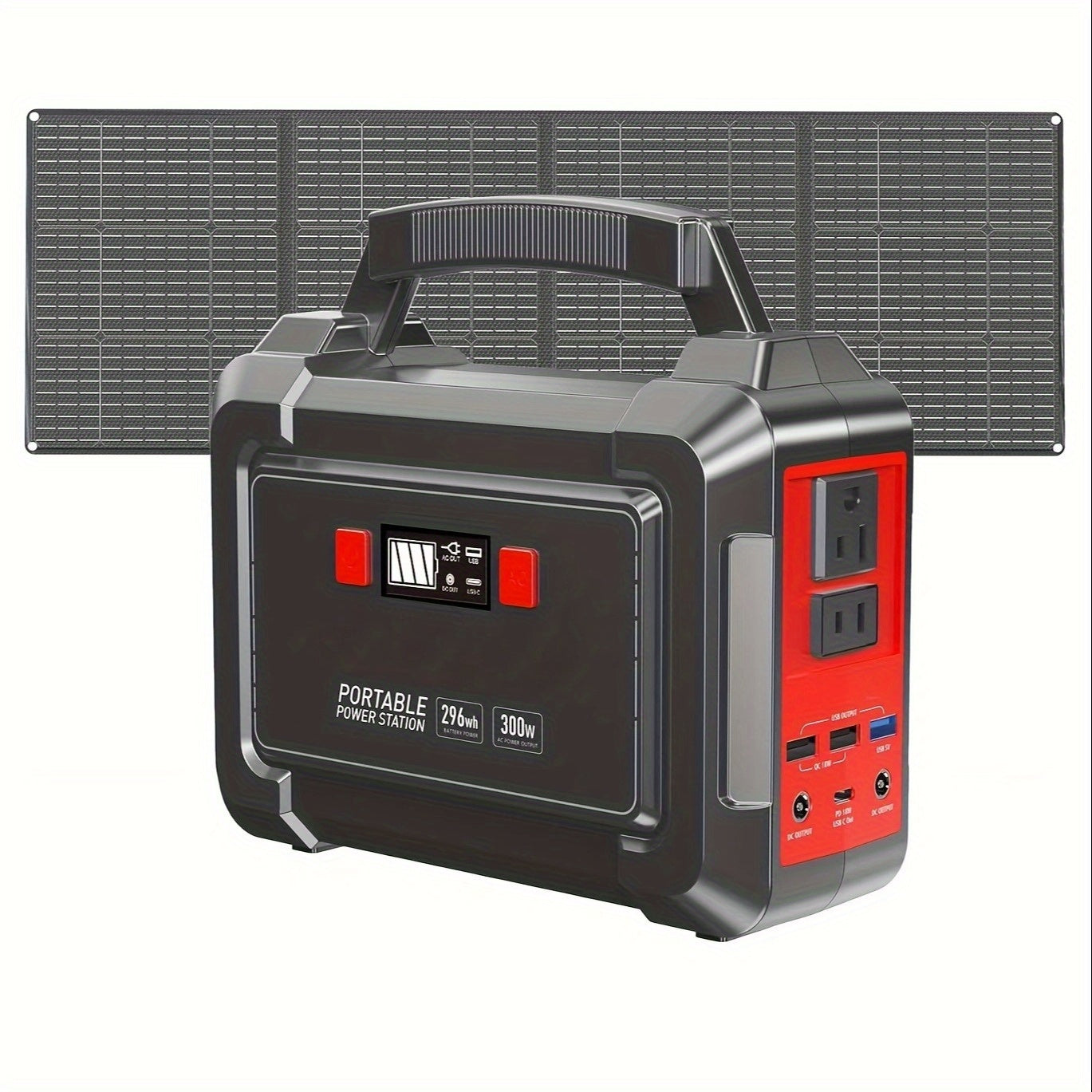 Portable Power Station 200W 300W Peak Camping Solar Generator 155Wh 167Wh 296Wh Power Bank with 30W 60W Solar Panel and AC Outlet 110V Multi Output LED Flashlights for CPAP Home Camping Hurricane Emergency