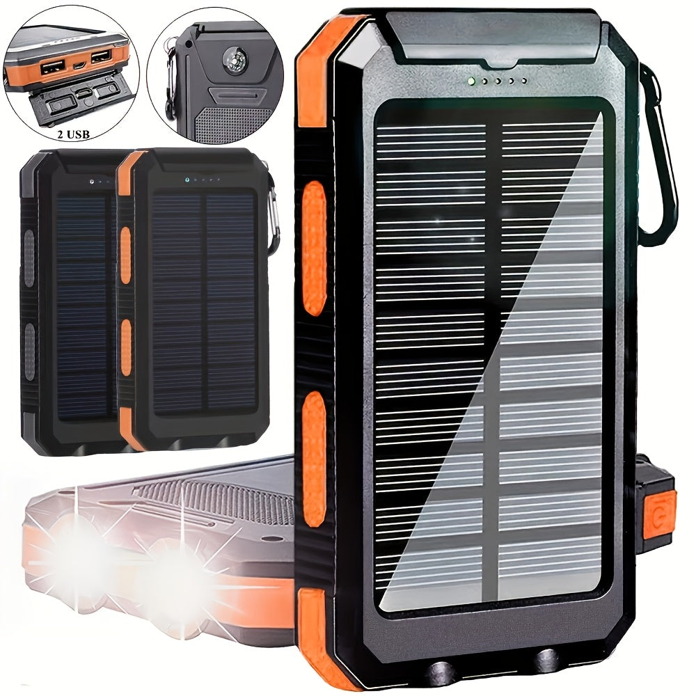 10000mAh USB Portable Charger Solar Power Bank For Mobile Phones Camping External Backup Battery Pack Dual 5V USB Port Output With LED Flashlight And Compass