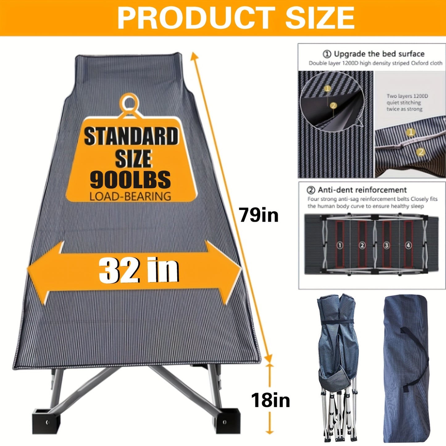 Oversize XXL Folding Camping Cot Extra Wide Heavy Duty Guest Bed with Mattress Max Load 700 Pounds Portable Bed for Adults Kids Travel Outdoor Beach Garden Fishing Vacation 79 Inches Long 32 Inches Wide 18 Inches High