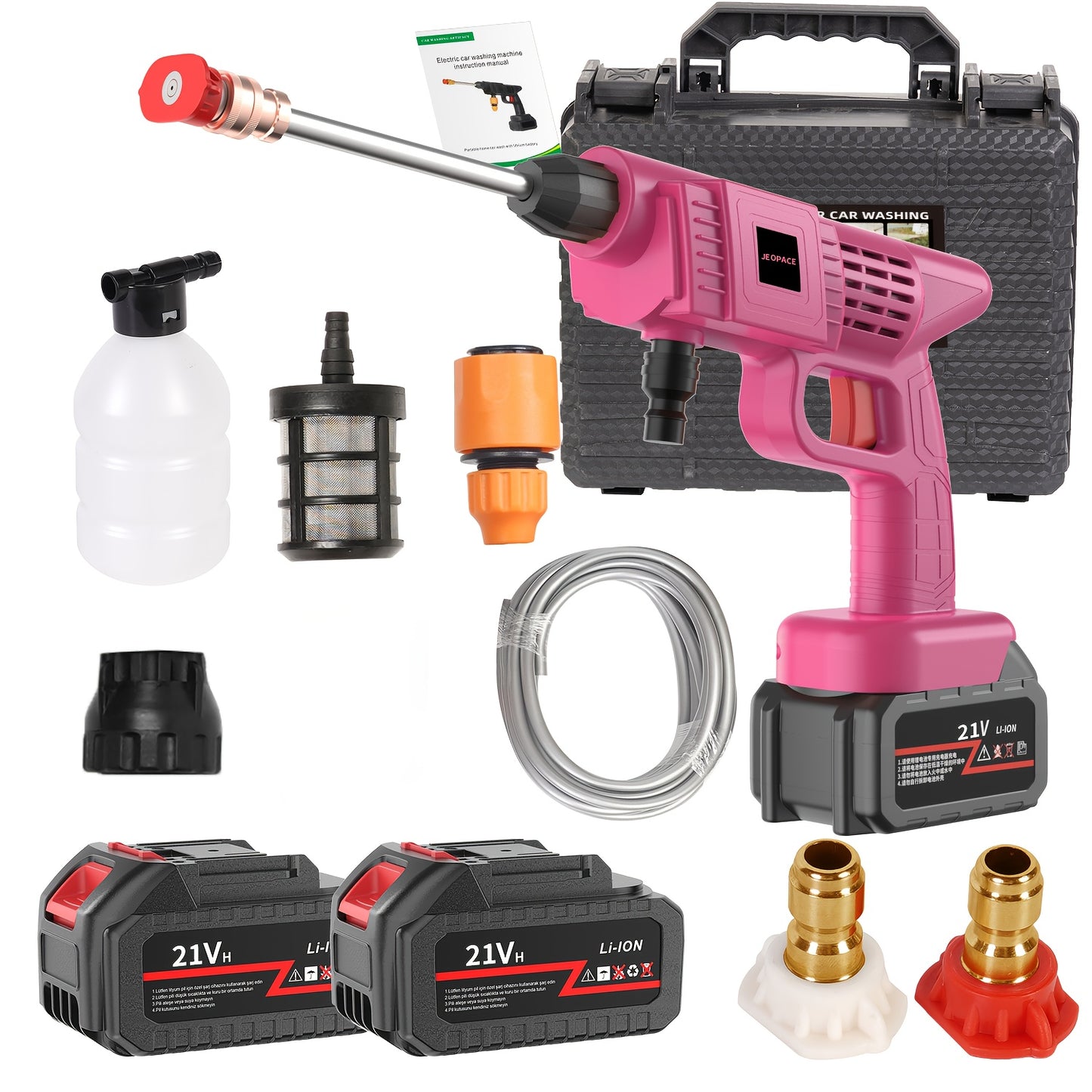 Portable Cordless Handheld High Pressure Car Wash Gun with Rechargeable Batteries and Stainless Steel Nozzle for Car Detailing Floor Cleaning Fencing Plants and More