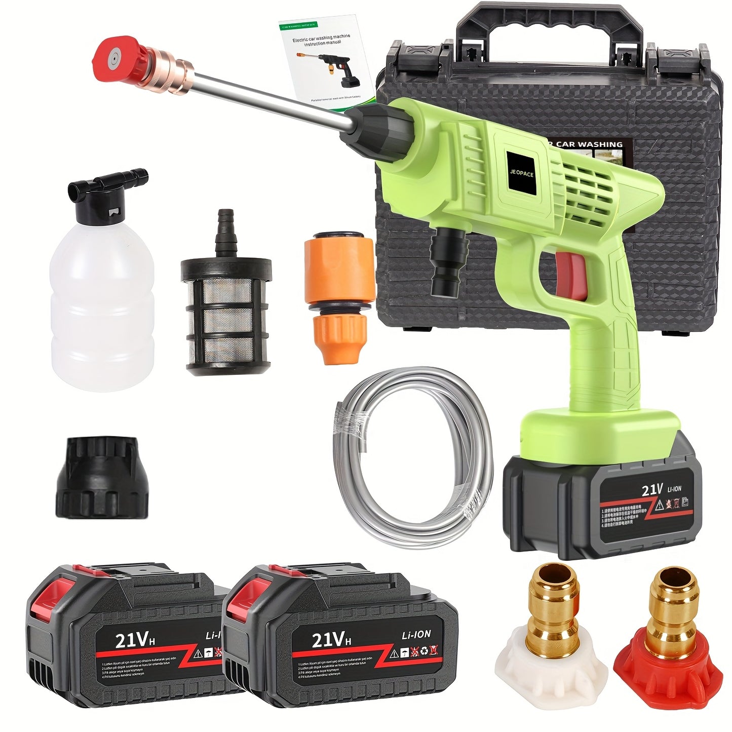 Portable Cordless Handheld High Pressure Car Wash Gun with Rechargeable Batteries and Stainless Steel Nozzle for Car Detailing Floor Cleaning Fencing Plants and More