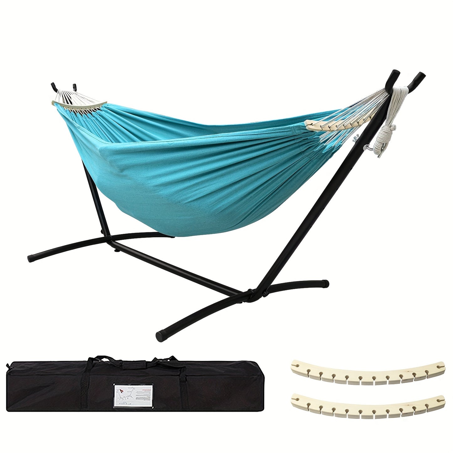Double Hammock With Stand Included 450lb Capacity Steel Stand Premium Carry Bag And Two Anti Roll Balance Beam For Outdoor Relaxation And Camping Suitable For Adults Perfect Gift For Backyard And Travel Lovers