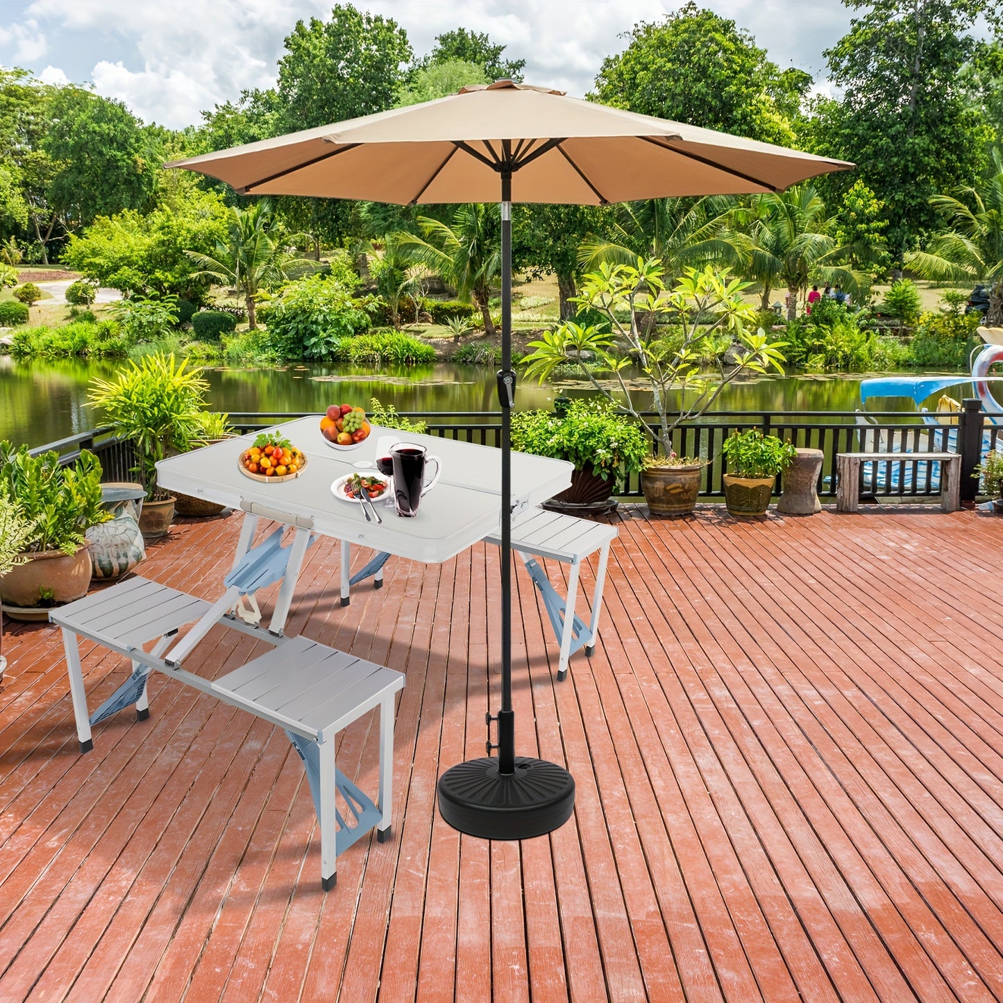 Blue Plastic Silvery Aluminum Alloy Camping Integrated Table And Chair 53.35 x 32.68 x 25.79 Inch 110.23 LB