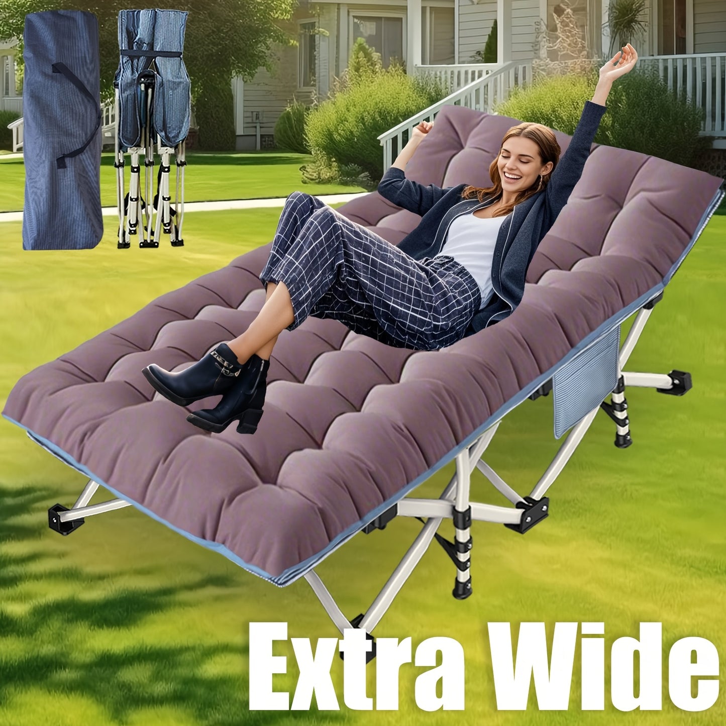 Oversize XXL Folding Camping Cot Extra Wide Heavy Duty Guest Bed with Mattress Max Load 700 Pounds Portable Bed for Adults Kids Travel Outdoor Beach Garden Fishing Vacation 79 Inches Long 32 Inches Wide 18 Inches High