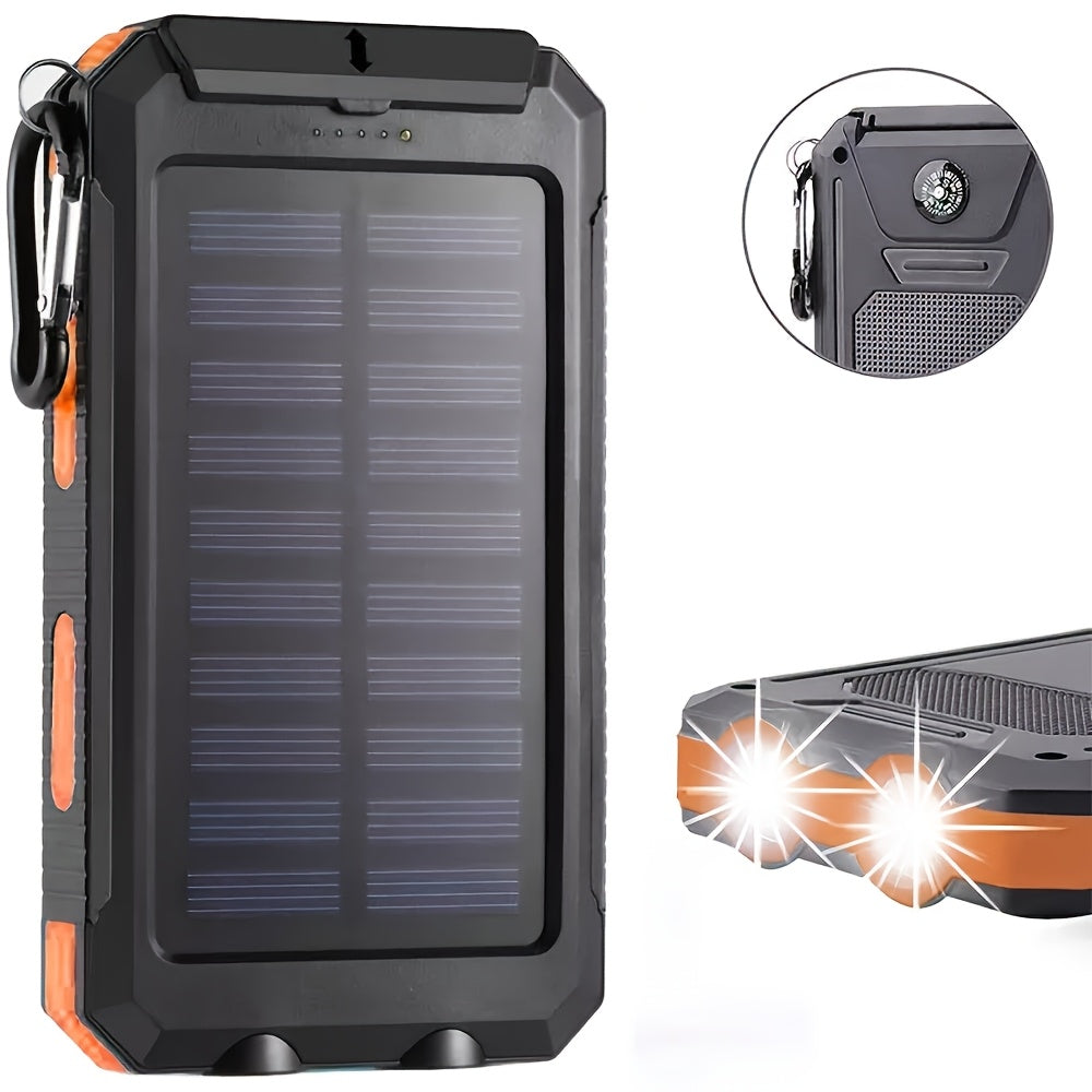 10000mAh USB Portable Charger Solar Power Bank For Mobile Phones Camping External Backup Battery Pack Dual 5V USB Port Output With LED Flashlight And Compass