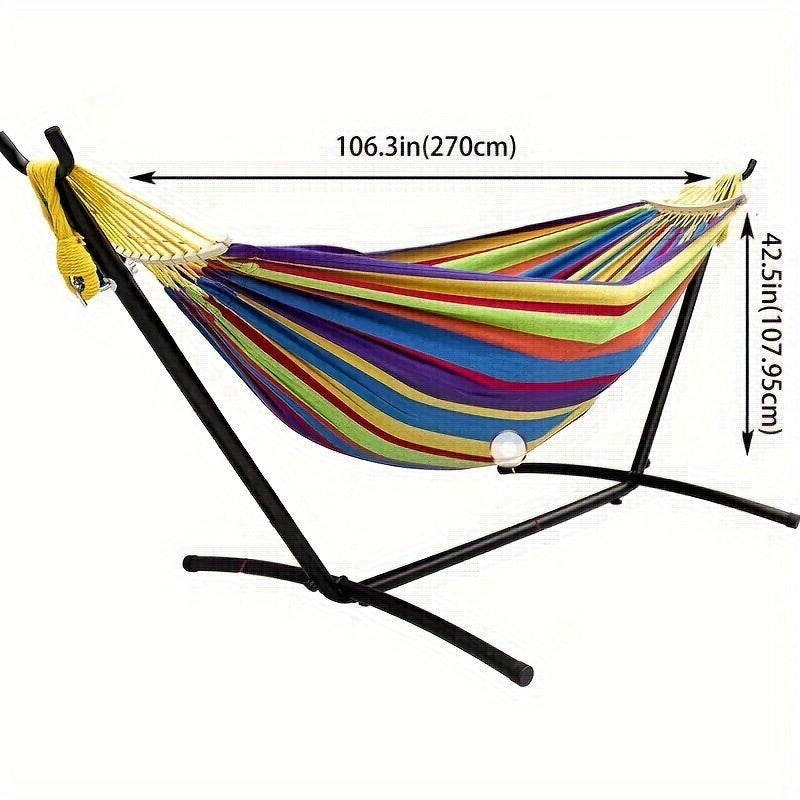 Double Hammock With Stand Included 450lb Capacity Steel Stand Premium Carry Bag And Two Anti Roll Balance Beam For Outdoor Relaxation And Camping Suitable For Adults Perfect Gift For Backyard And Travel Lovers