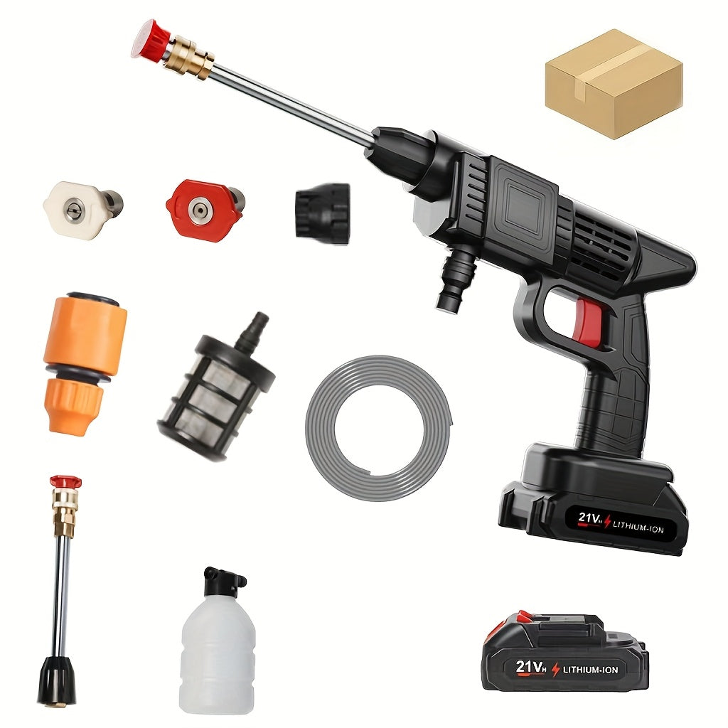 Portable Cordless Handheld High Pressure Car Wash Gun with Rechargeable Batteries and Stainless Steel Nozzle for Car Detailing Floor Cleaning Fencing Plants and More