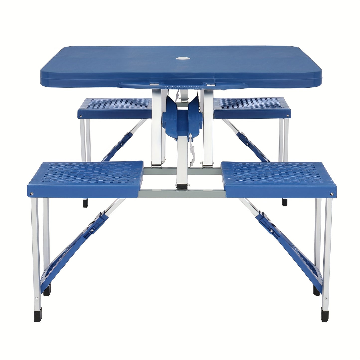 Blue Plastic Silvery Aluminum Alloy Camping Integrated Table And Chair 53.35 x 32.68 x 25.79 Inch 110.23 LB