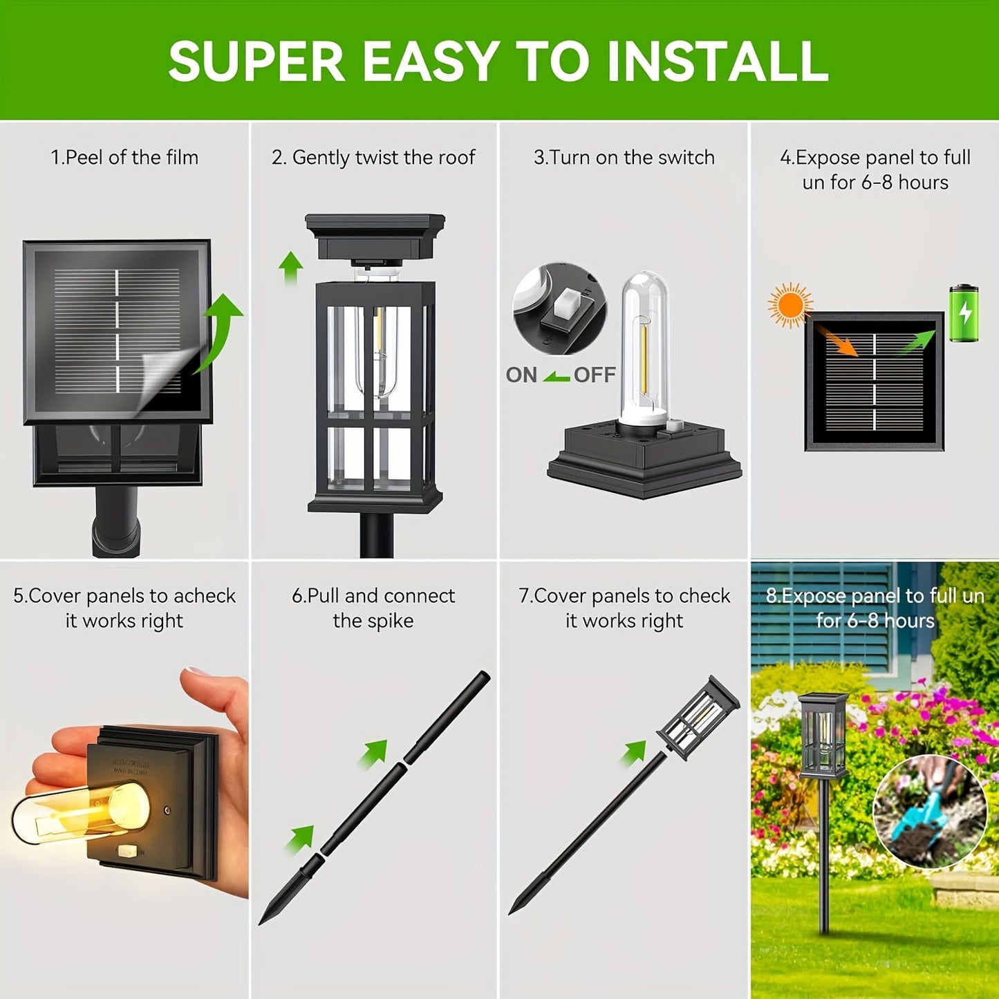 Upgraded Super Bright 2X Bigger Solar Lights Outdoor 8 Pack Double Layer IPX5 Waterproof Solar Garden Lights Auto On Off For Outside Yard Walkway Driveway