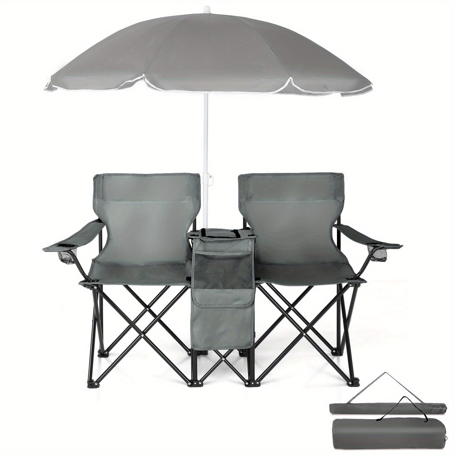 Folding Fishing Chair with Built In Umbrella Durable Oxford Fabric 18739LB Capacity Red Gray Coconut Tree Design Black Pineapple Pattern Ideal for Outdoor Patio Beach and Fishing Includes Carrying Bag