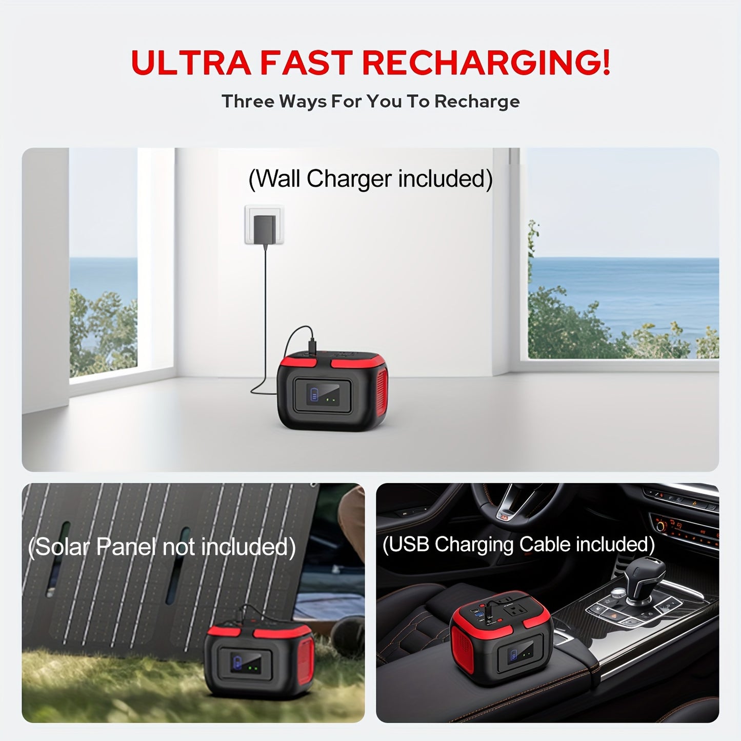 Super Portable Power Station 120W Mini Solar Generator Lithium Battery Fast Charger with USB C USB QC3.0 2 110V AC Sockets DC Output and Emergency LED Light for Camping Hiking Vacation