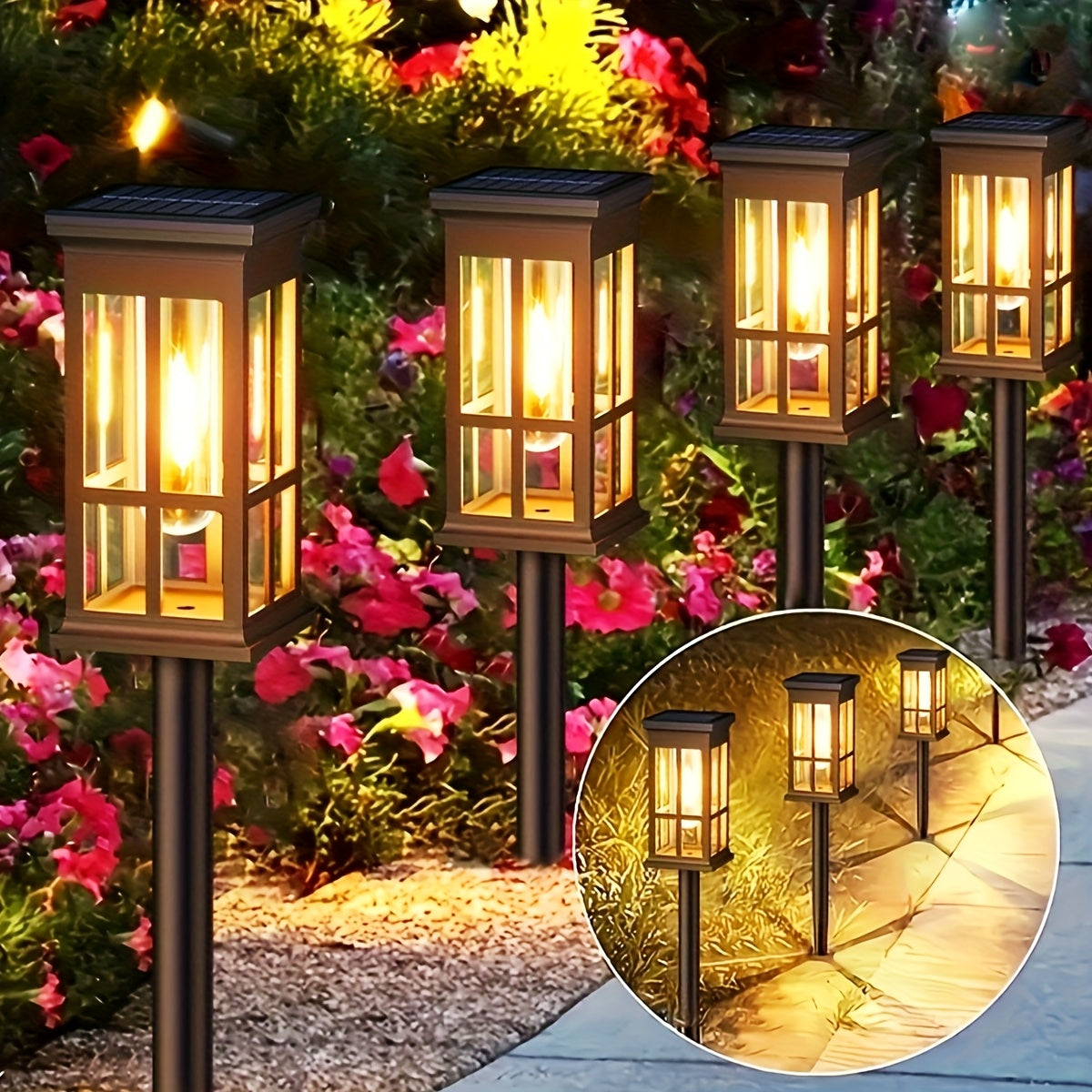 Upgraded Super Bright 2X Bigger Solar Lights Outdoor 8 Pack Double Layer IPX5 Waterproof Solar Garden Lights Auto On Off For Outside Yard Walkway Driveway