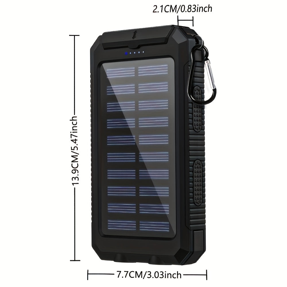10000mAh USB Portable Charger Solar Power Bank For Mobile Phones Camping External Backup Battery Pack Dual 5V USB Port Output With LED Flashlight And Compass