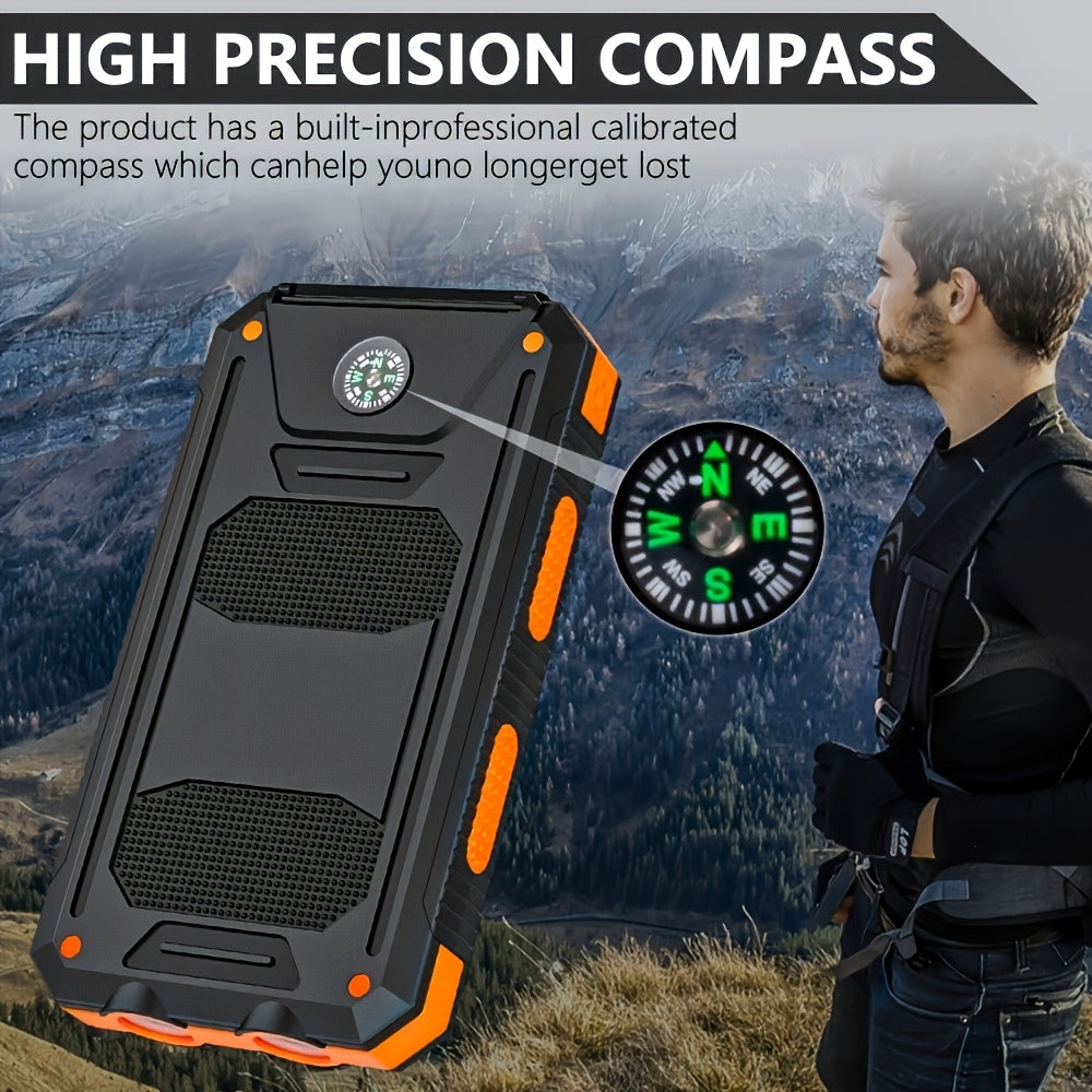 10000mAh USB Portable Charger Solar Power Bank For Mobile Phones Camping External Backup Battery Pack Dual 5V USB Port Output With LED Flashlight And Compass