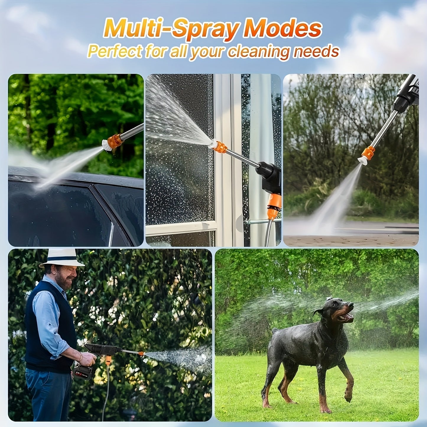Portable Cordless Handheld High Pressure Car Wash Gun with Rechargeable Batteries and Stainless Steel Nozzle for Car Detailing Floor Cleaning Fencing Plants and More