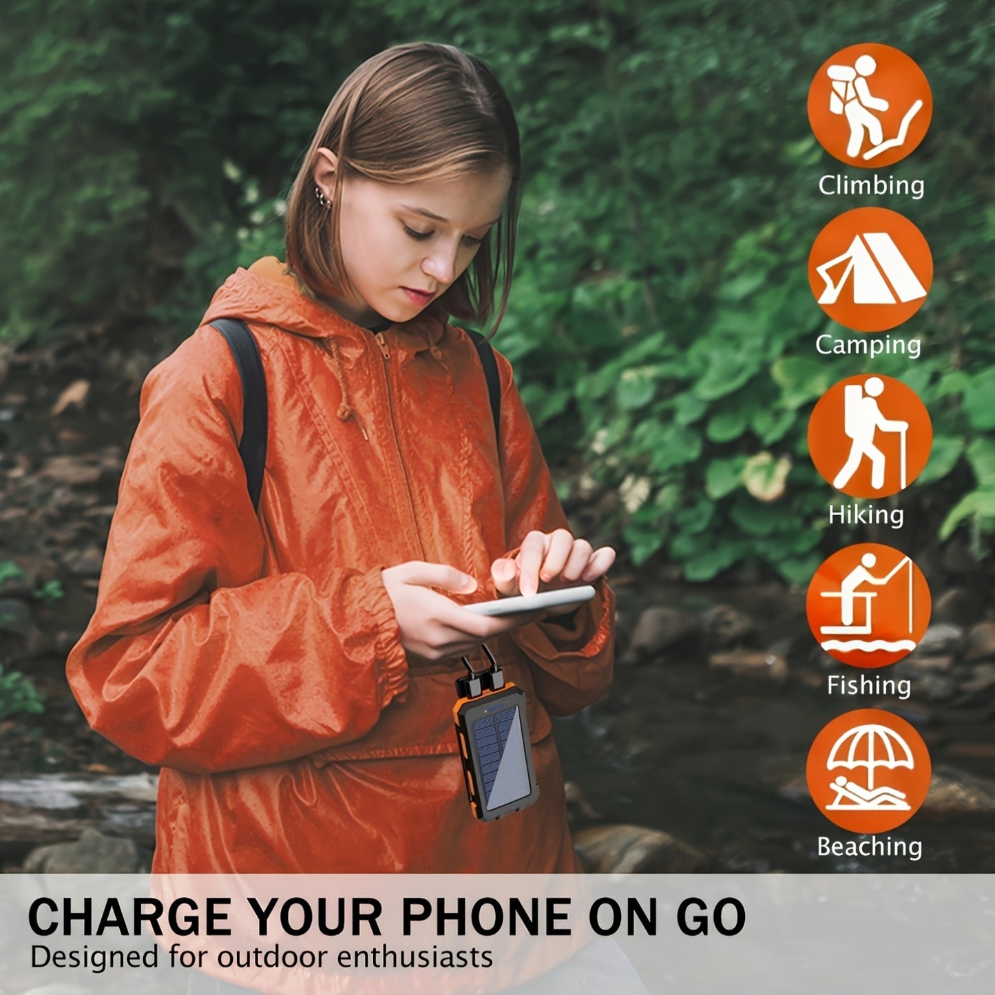 10000mAh USB Portable Charger Solar Power Bank For Mobile Phones Camping External Backup Battery Pack Dual 5V USB Port Output With LED Flashlight And Compass
