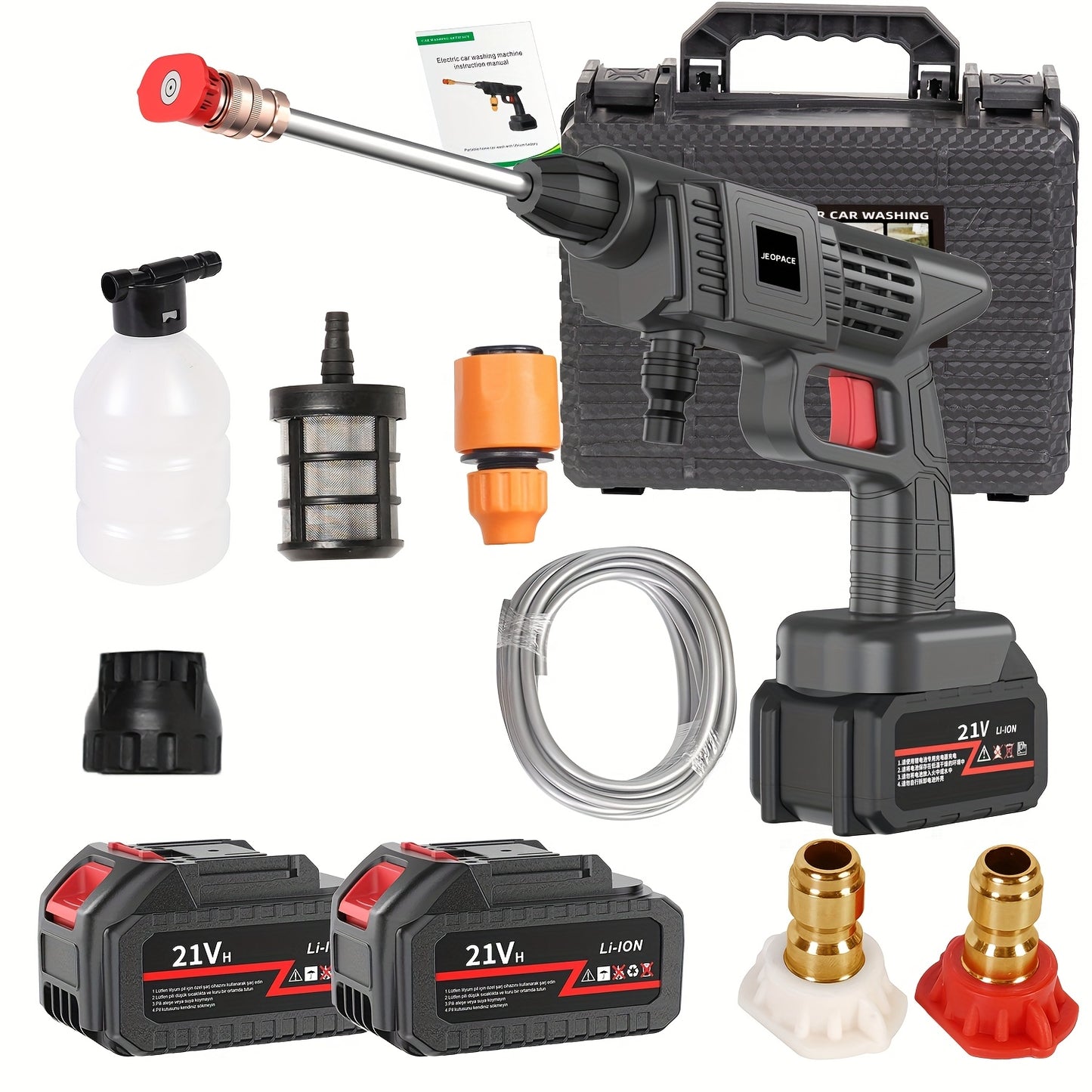 Portable Cordless Handheld High Pressure Car Wash Gun with Rechargeable Batteries and Stainless Steel Nozzle for Car Detailing Floor Cleaning Fencing Plants and More