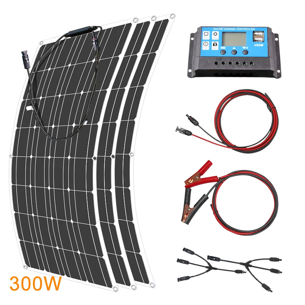 12V Flexible Solar Panel 100W 200W 300W 400W 500W 600W Bendable Waterproof Monocrystalline Solar Panel for RV and Boat