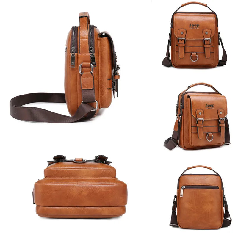 Jeep Buluo Multi Function Business Handbags Men Large Capacity Leather Messenger Bag Crossbody