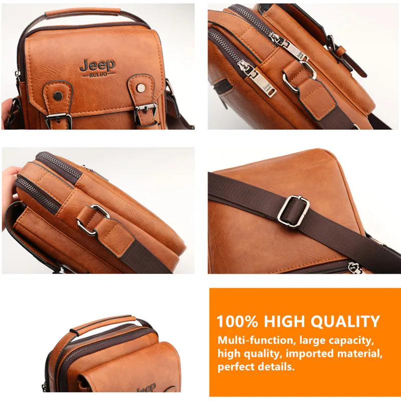 Jeep Buluo Multi Function Business Handbags Men Large Capacity Leather Messenger Bag Crossbody