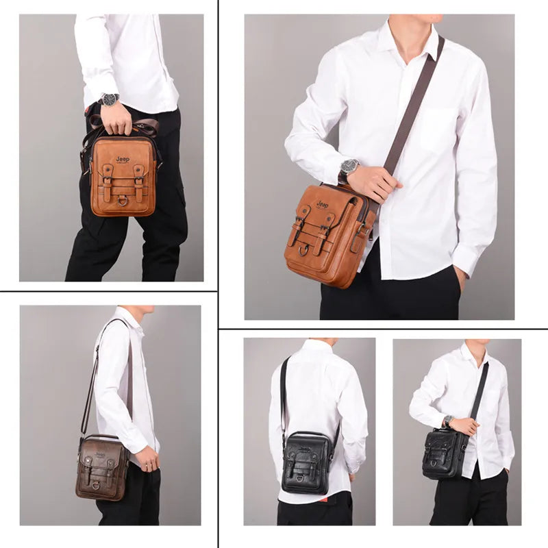 Jeep Buluo Multi Function Business Handbags Men Large Capacity Leather Messenger Bag Crossbody
