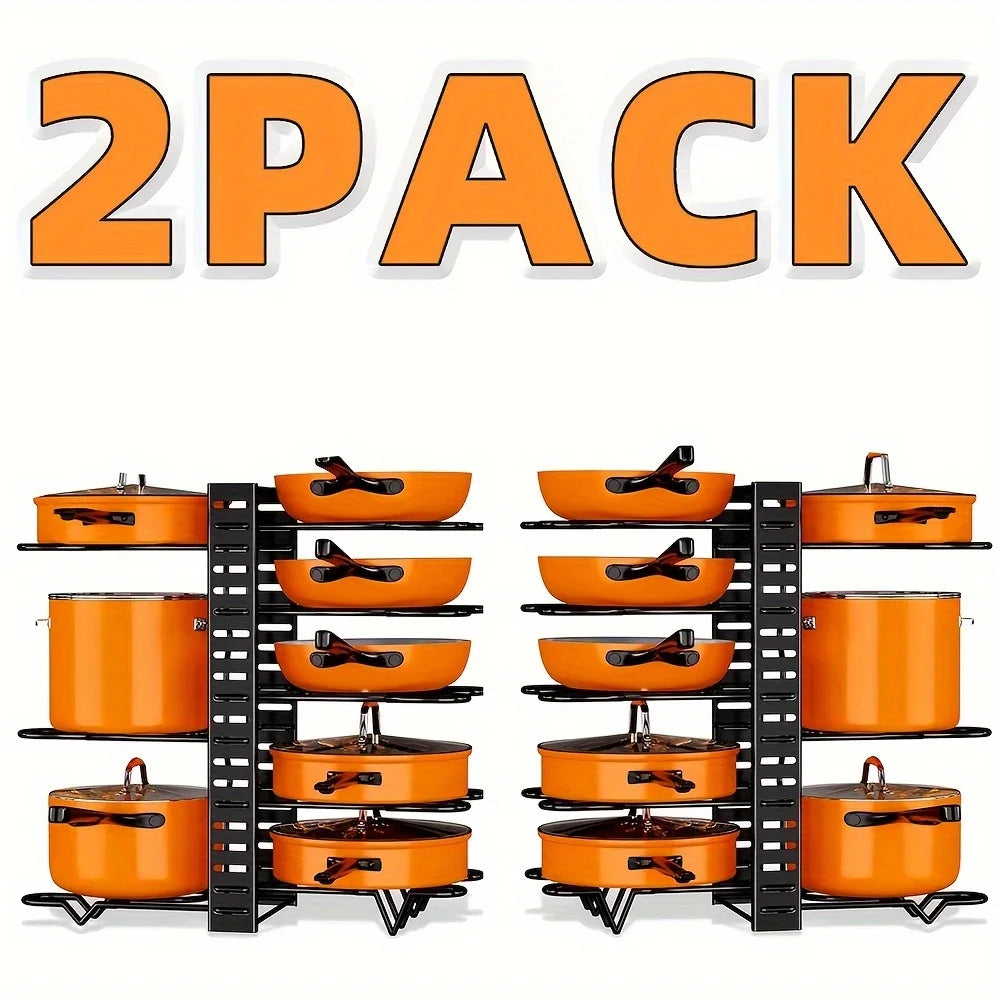 2 Pack Pot Rack Organizers Kitchen Organization and Storage Rack Adjustable Pot Lid Holders and Pan Rack