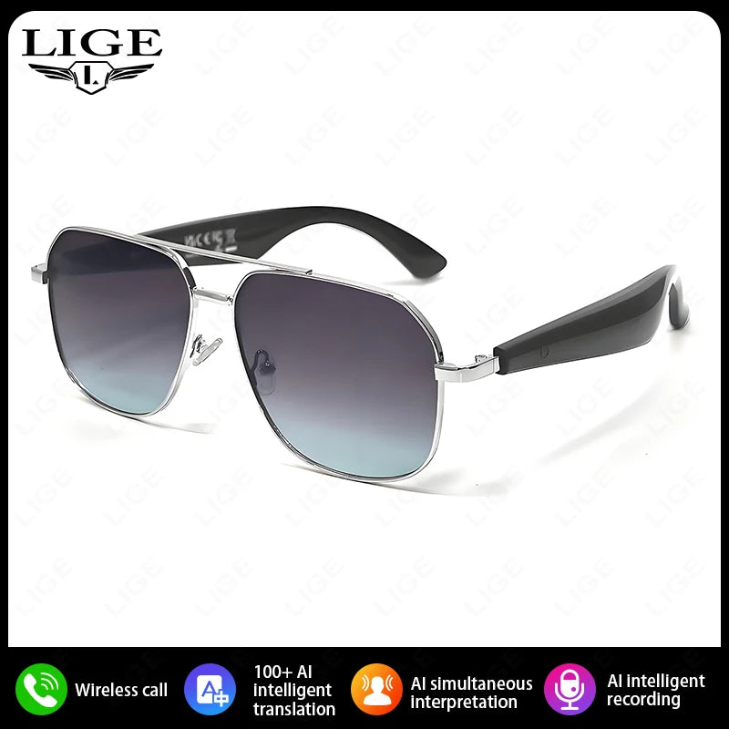 LIGE UV400 Polarized Sunglasses Smart Glasses for Men and Women with AI Translation Bluetooth Call and Voice Assistant Features