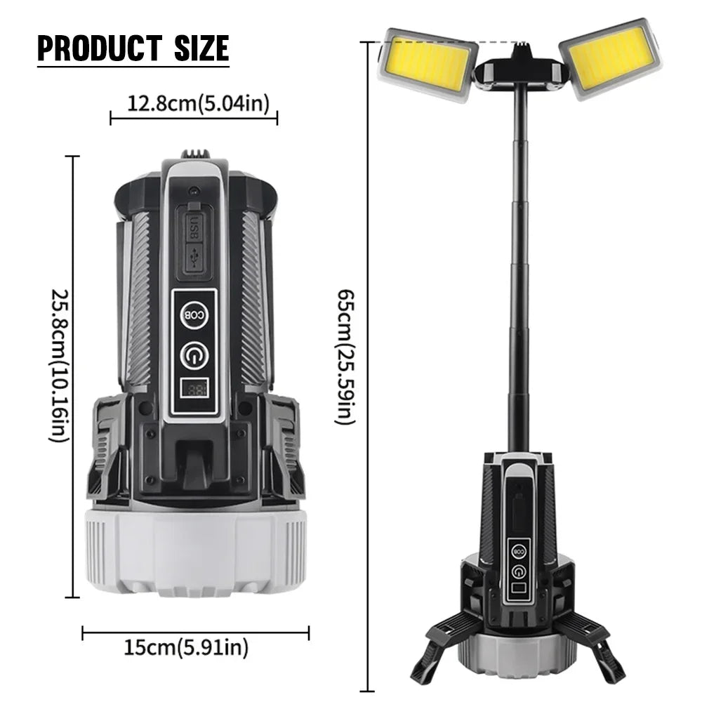 SQ G18 3700LM Dual Light Work Light 9000mAh IPX4 LED Torch with Digital Display and 9 Modes for Camping Jobsite and Emergency