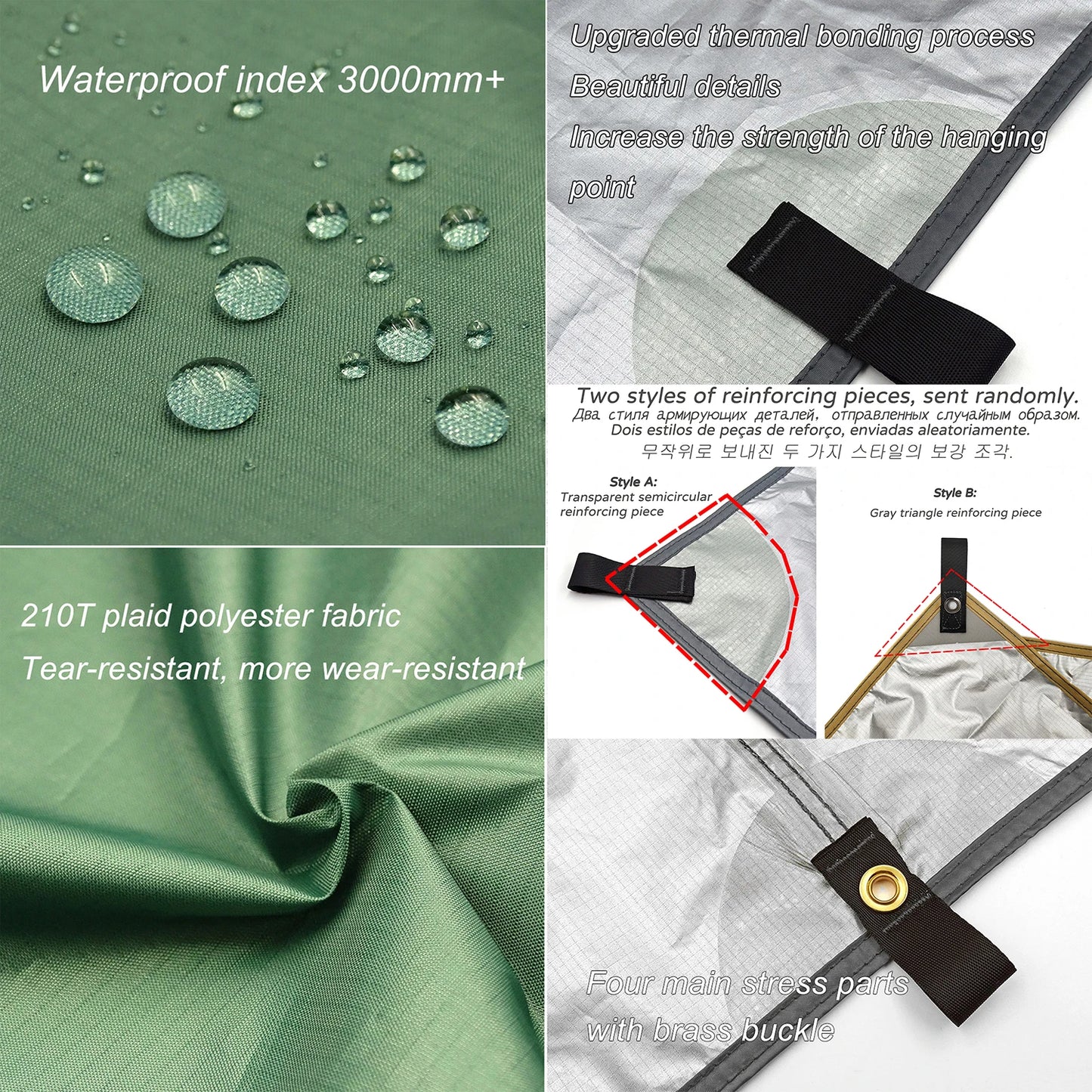 Waterproof Tent Tarp with 19 Hang Points Survival Tent for Outdoor Camping Tactical Sun Shelter Lightweight Sunshade Awning 4x4 3x4 3x3