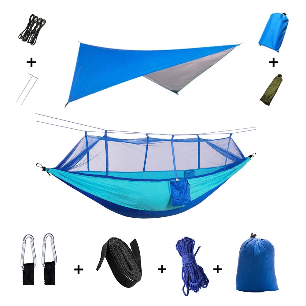 Anti Mosquito Outdoor Camping Hammock With Rain Tent Portable Two Person Shelter