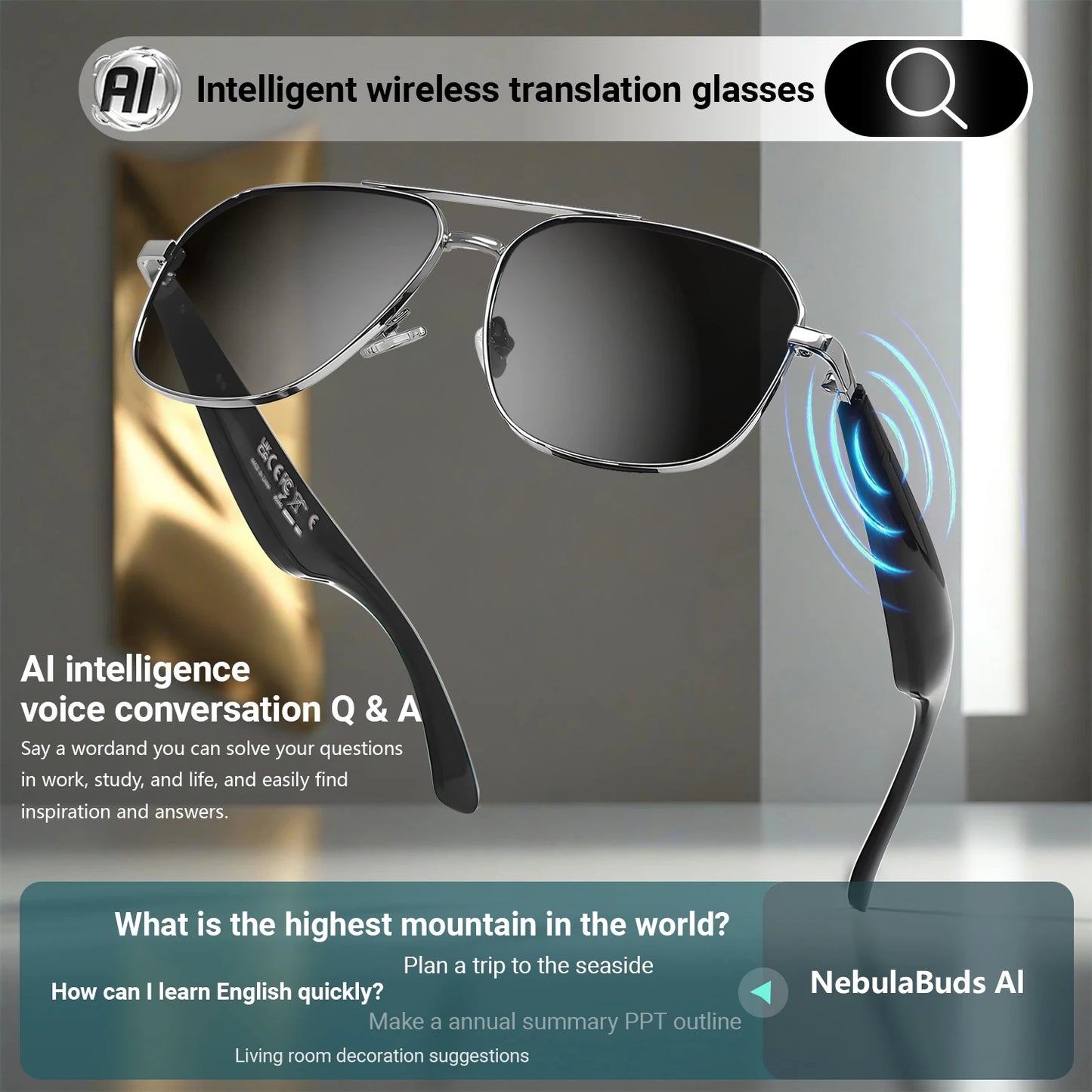 LIGE UV400 Polarized Sunglasses Smart Glasses for Men and Women with AI Translation Bluetooth Call and Voice Assistant Features