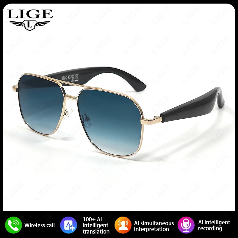 LIGE UV400 Polarized Sunglasses Smart Glasses for Men and Women with AI Translation Bluetooth Call and Voice Assistant Features