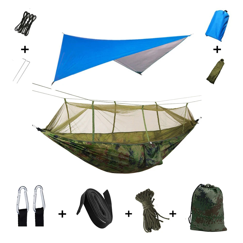 Anti Mosquito Outdoor Camping Hammock With Rain Tent Portable Two Person Shelter