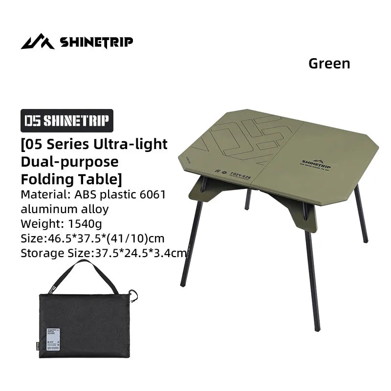 ShineTrip 05 Series Ultralight Dual Purpose Outdoor Camping Portable Folding Table with ABS Desktop and Aluminum Stand