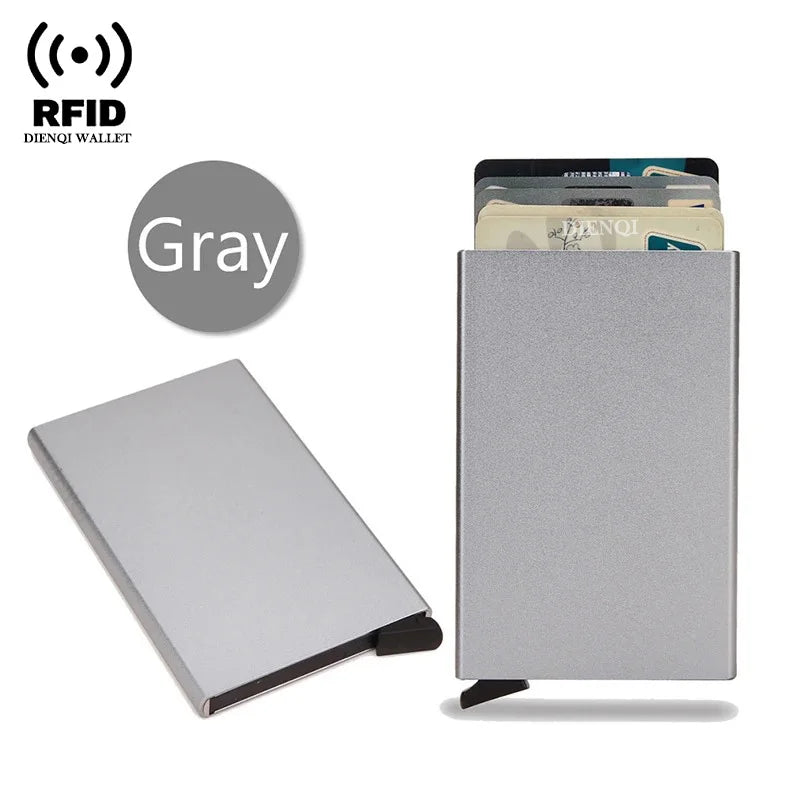 Rfid Credit Card Holder Metal Thin Slim Smart Wallet for Men and Women Minimalist Small Black Purse Mini Wallets