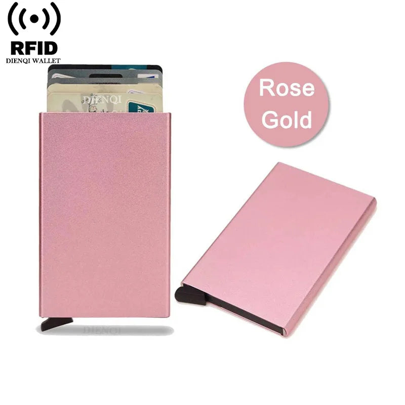 Rfid Credit Card Holder Metal Thin Slim Smart Wallet for Men and Women Minimalist Small Black Purse Mini Wallets