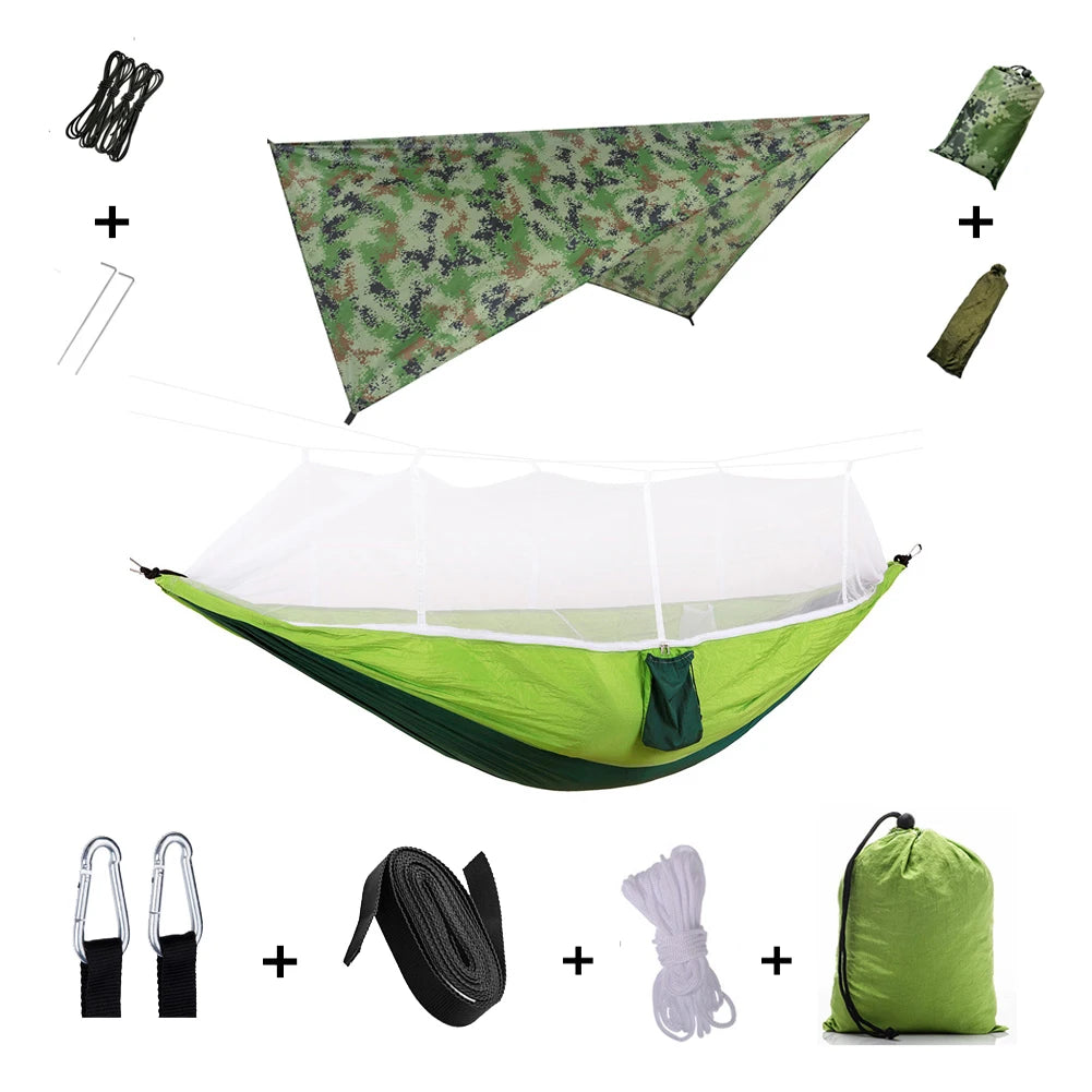 Anti Mosquito Outdoor Camping Hammock With Rain Tent Portable Two Person Shelter