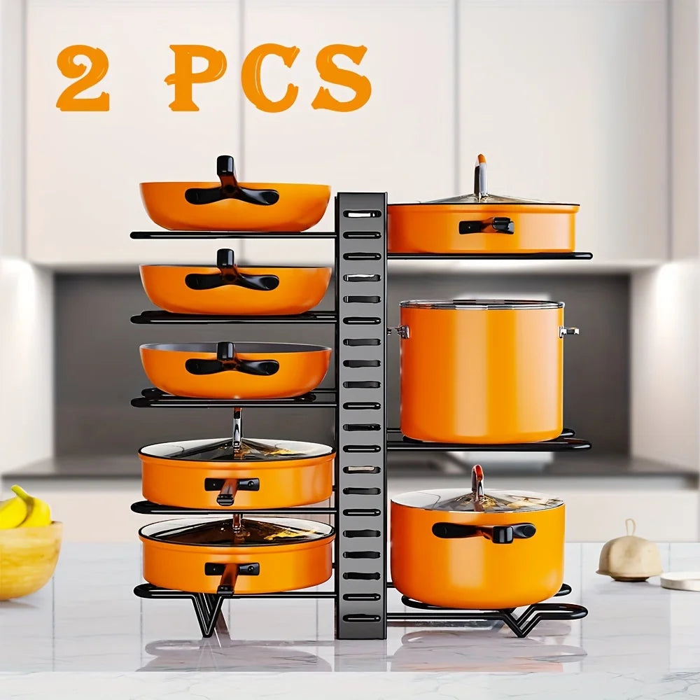 2 Pack Pot Rack Organizers Kitchen Organization and Storage Rack Adjustable Pot Lid Holders and Pan Rack