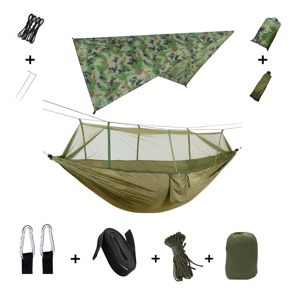 Anti Mosquito Outdoor Camping Hammock With Rain Tent Portable Two Person Shelter