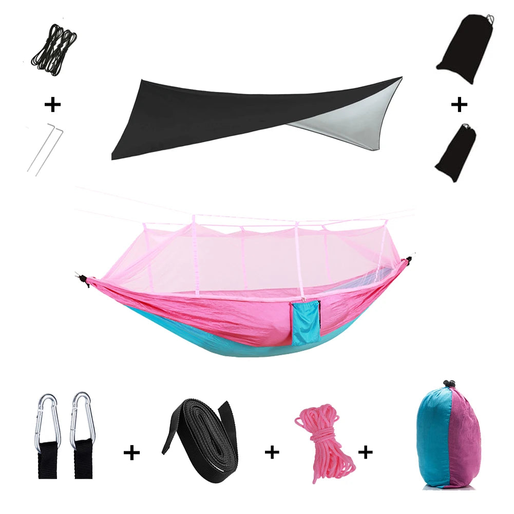 Anti Mosquito Outdoor Camping Hammock With Rain Tent Portable Two Person Shelter