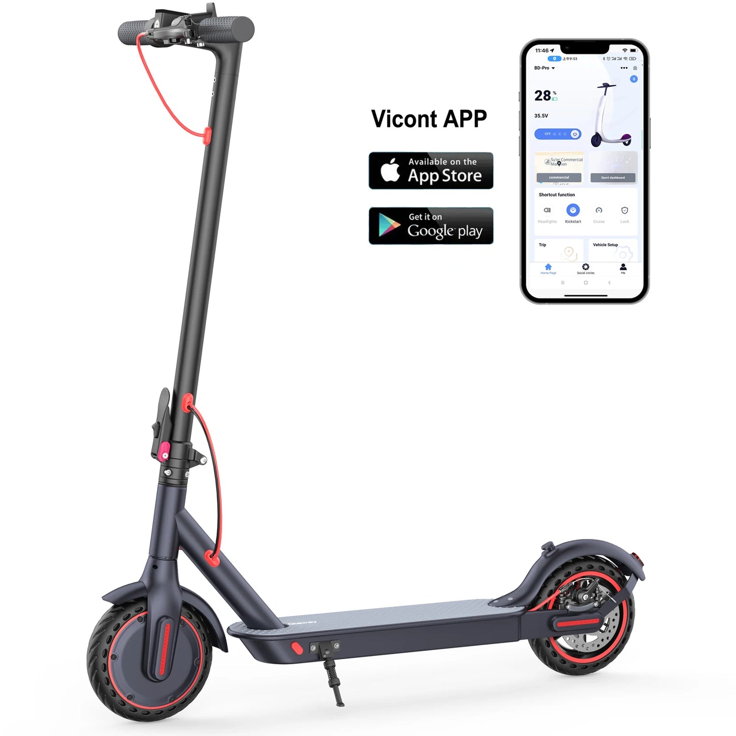 Lp60 Electric Scooter 350W 25km/h App Smart Control Folding Scooter 8.5 Inch Tire 30km Max Range for Adult