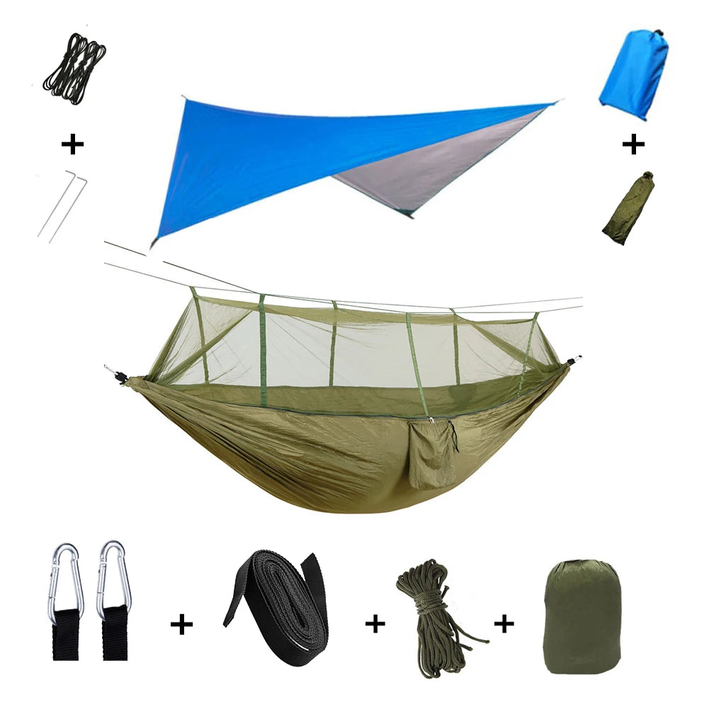 Anti Mosquito Outdoor Camping Hammock With Rain Tent Portable Two Person Shelter