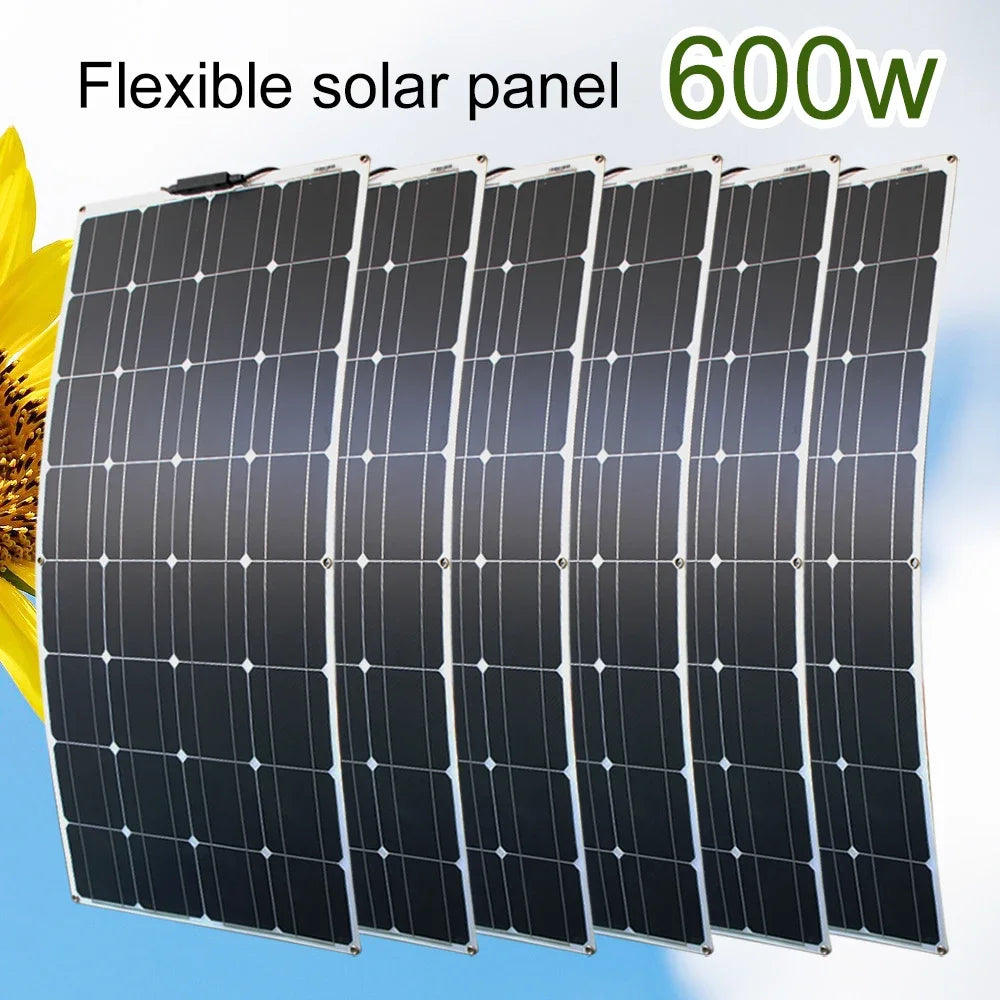 12V Flexible Solar Panel 100W 200W 300W 400W 500W 600W Bendable Waterproof Monocrystalline Solar Panel for RV and Boat